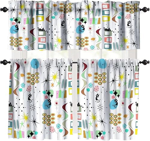 Miniatura 13 de Cortinas de cenefa de cocina de mediados de siglo, diseño geométrico abstracto de mediados de siglo, retro, moderno, tratamiento de ventana pequeña