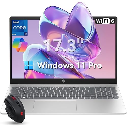 HP 2026 17 inch laptops, 16GB RAM 512GB SSD Windows 11 Pro, Intel Core i3-N305, 17.3" FHD IPS, Up to 9.5 Hours Battery Life–Business Laptop for Work & Students, AI Copilot, Type-c, G255 Accessory Kit