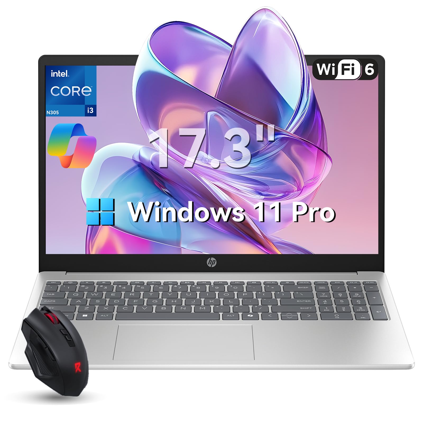 2026 17 inch laptops, 32GB RAM 1TB SSD Windows 11 Pro, Intel Core i3-N305, 17.3" FHD IPS, Up to 9.5 Hours Battery Life–Business Laptop for Work & Students, AI Copilot, Type-c, Patented KB Kit