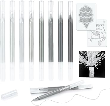 8 Neutral Palette Glitter Gel Pens Set, 1.0 mm Fine Point for Black Paper & White Paper, Large Capacity Pens for Journaling, Adult Coloring Books, Drawing, Note Taking, Highlighting