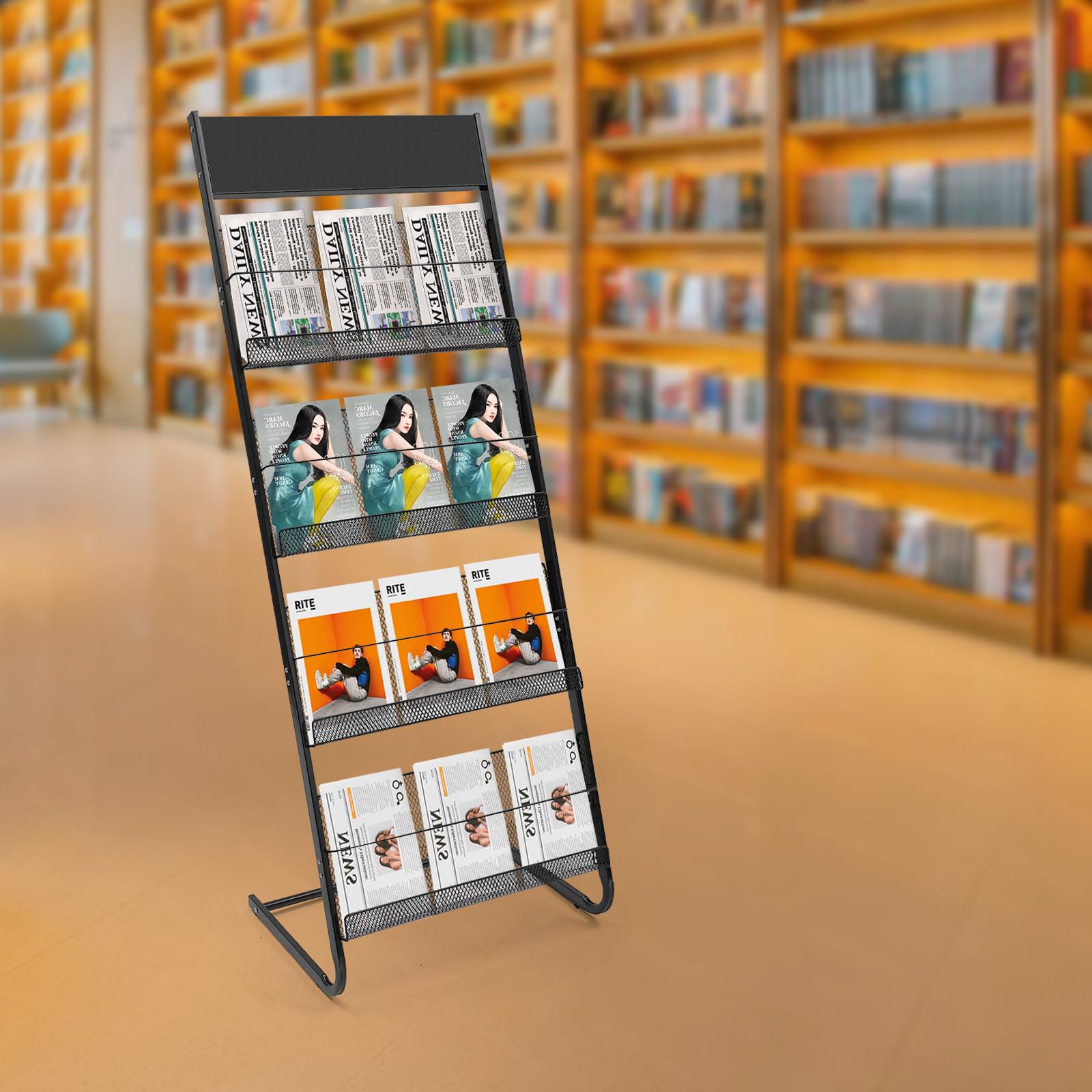 Présentoir à Brochures 4 Niveaux Portable Support de Magazine sur Pied