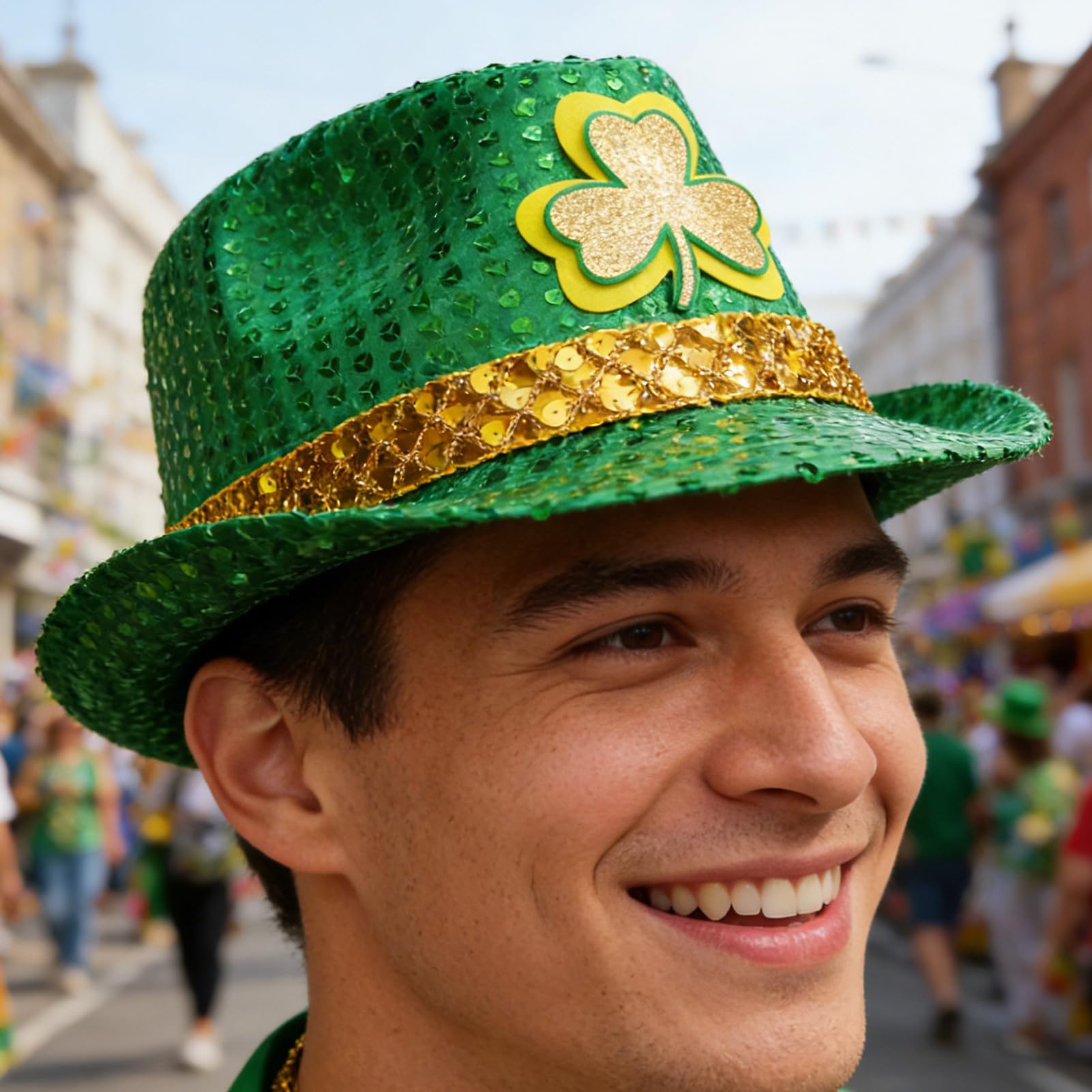 Cappello di San Patrizio – Cappello irlandese con paillettes e decorazione per feste, elegante cappello per costume per il giorno di San Patrizio, per adulti, bambini, donne, uomini, feste, festival
