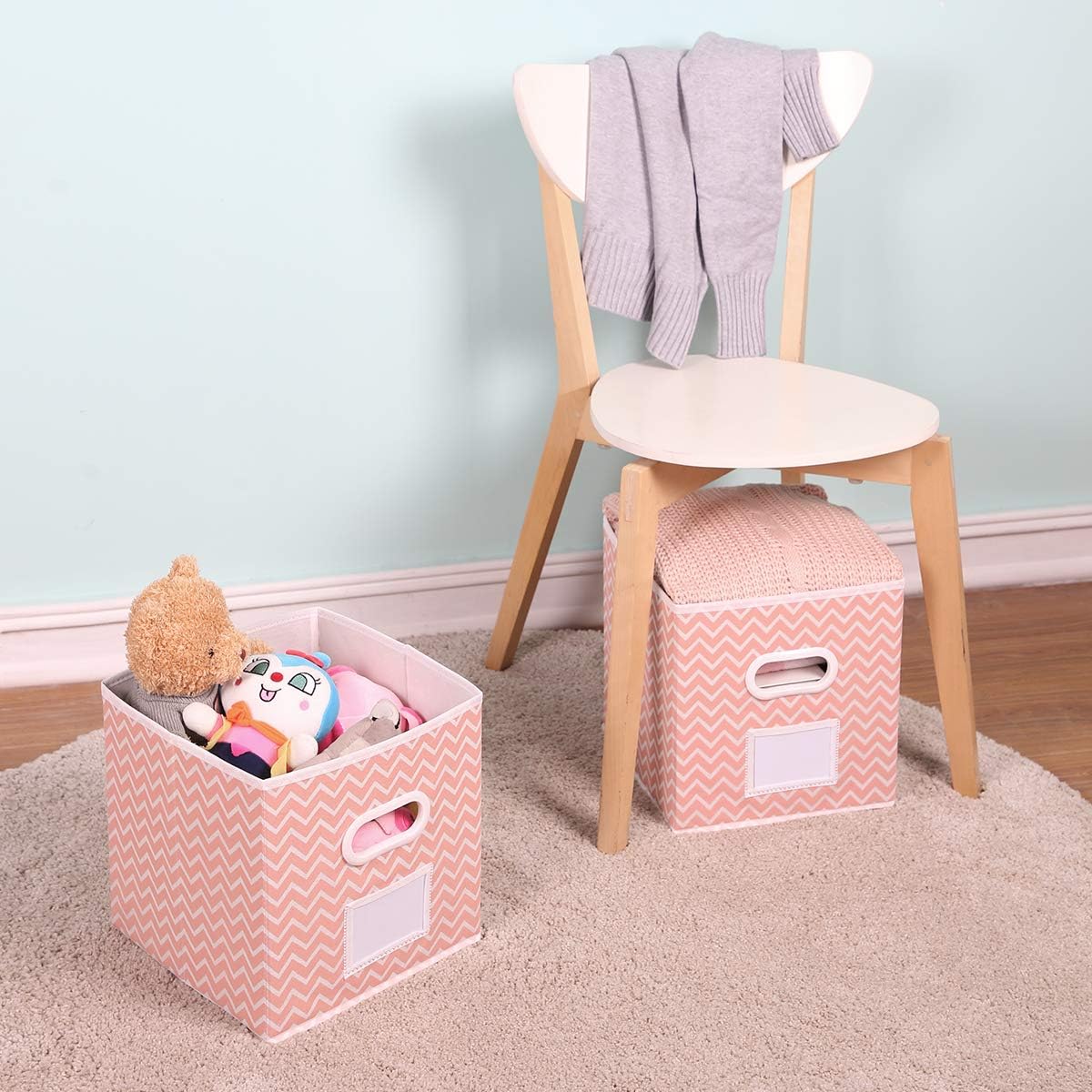 MAX Houser Fabric Cloth Storage Bins,Foldable Storage Cubes Organizer Baskets with Dual Handles for Home Bedroom Storage,Set of 6 (Pink)