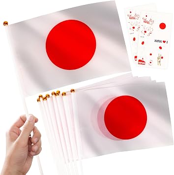 10pcs Japan Flags Hand Held Mini Small Japan Flag on Sticks & 2pcs Tattoos,World Cup Football 2026 Tournament Flags Decorations for football fans Game Day National Day Pub Party Decor