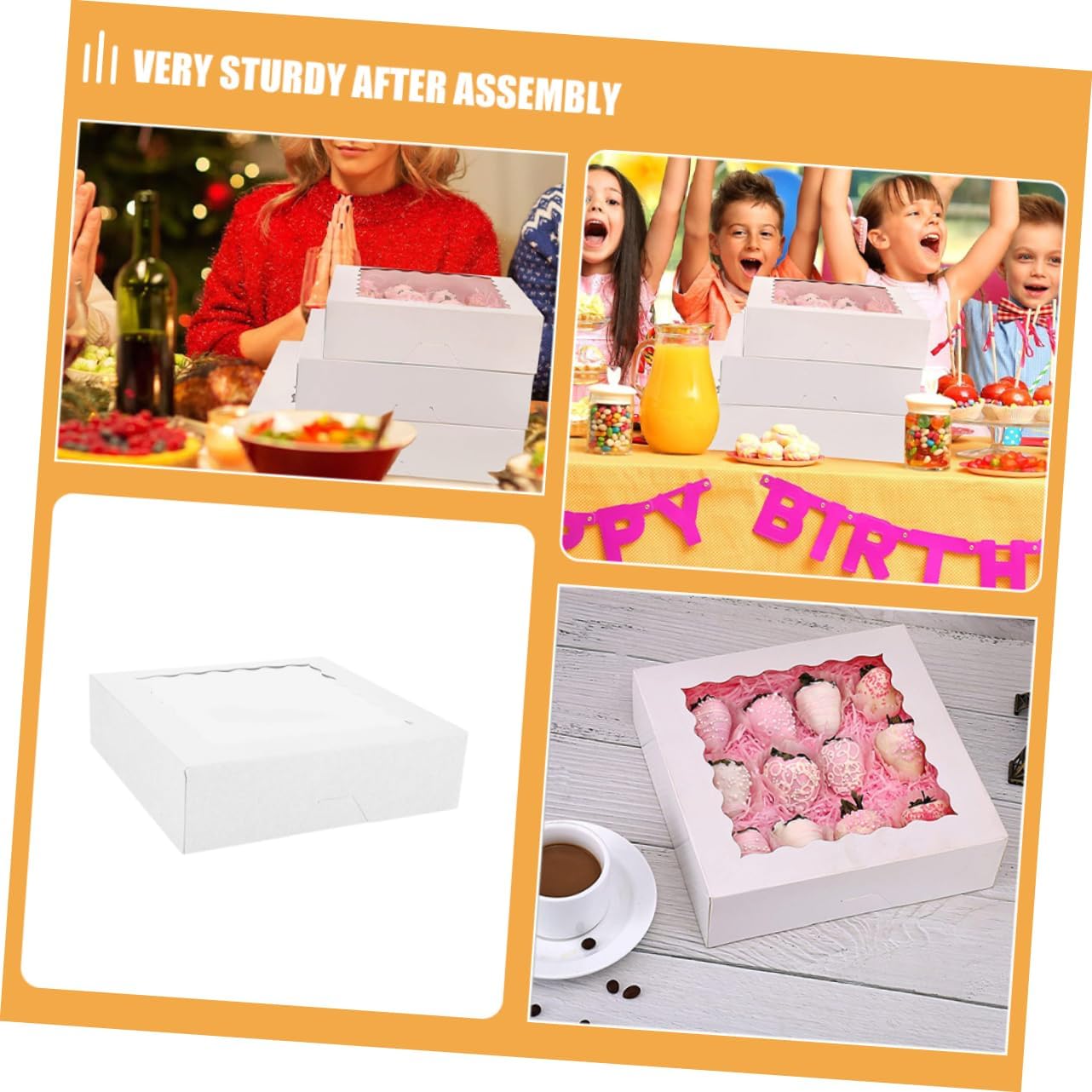 GLEAVI 10pcs White Dessert Boxes Window Cake Boxes for Baking Cookie Cake Carrying Case Bakery Packaging