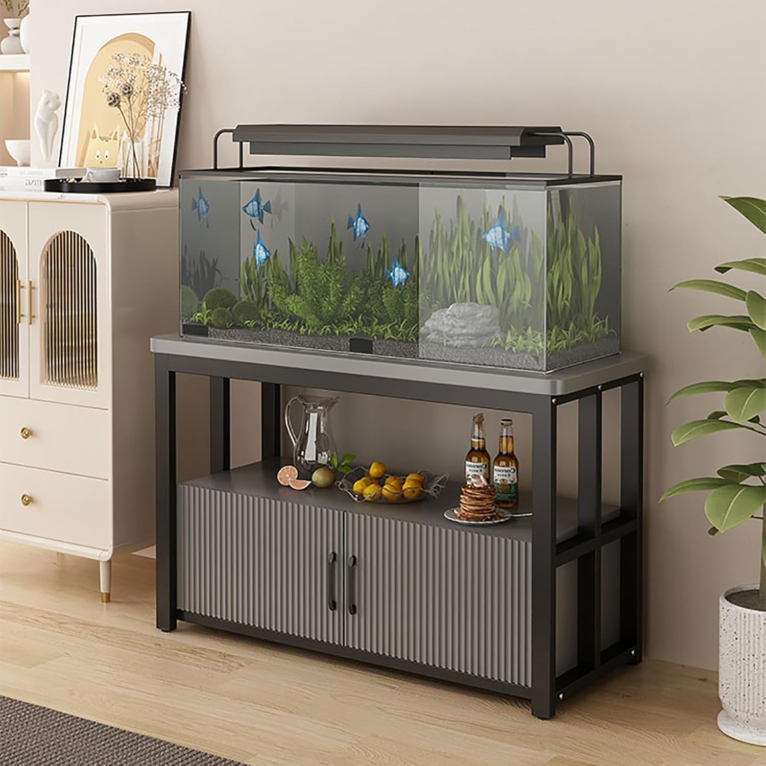 Fish Tank Rack Aquarium Stand Width 50～120cm Large Capacity Double Layer Storage Design Fish Terrariums Table Suitable for Home and Office environments(Gray,50x30x70cm)
