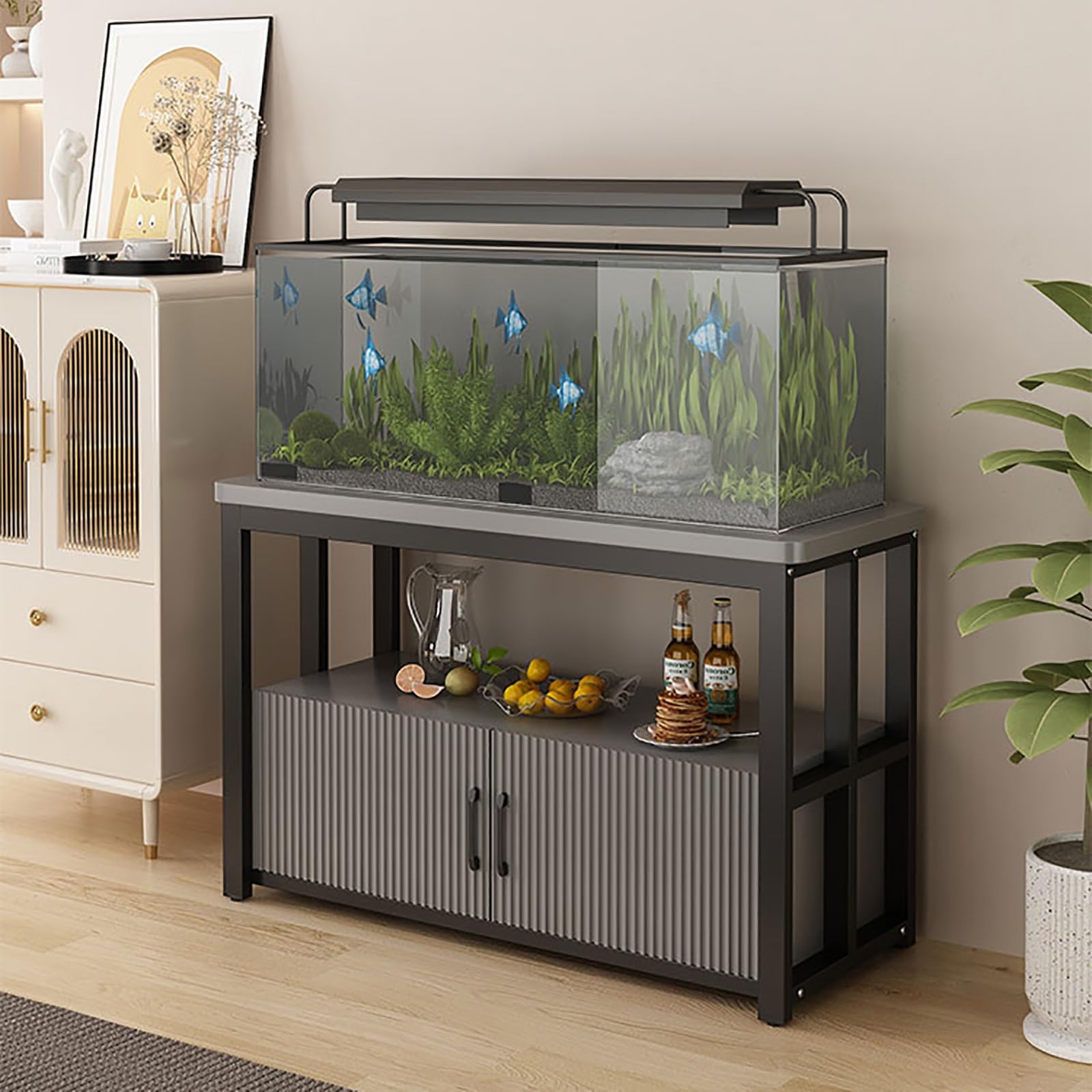 Support pour aquarium armoire de stockage double couche gris 60cm