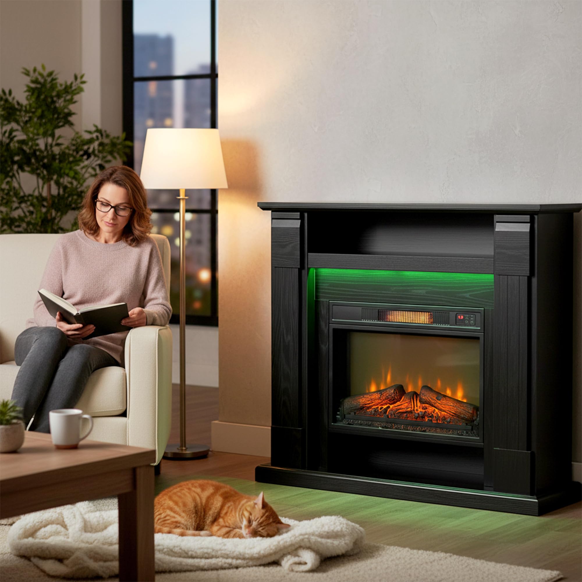 HOMCOM Camino Elettrico con Cornice Effetto Fiamma 3D Realistico 3 Luminosità, 1800W Caminetto Elettrico da Incasso/Terra, Luce LED, Riscaldamento Regolabile, 2 Telecomandi, Termostato, Timer, Nero