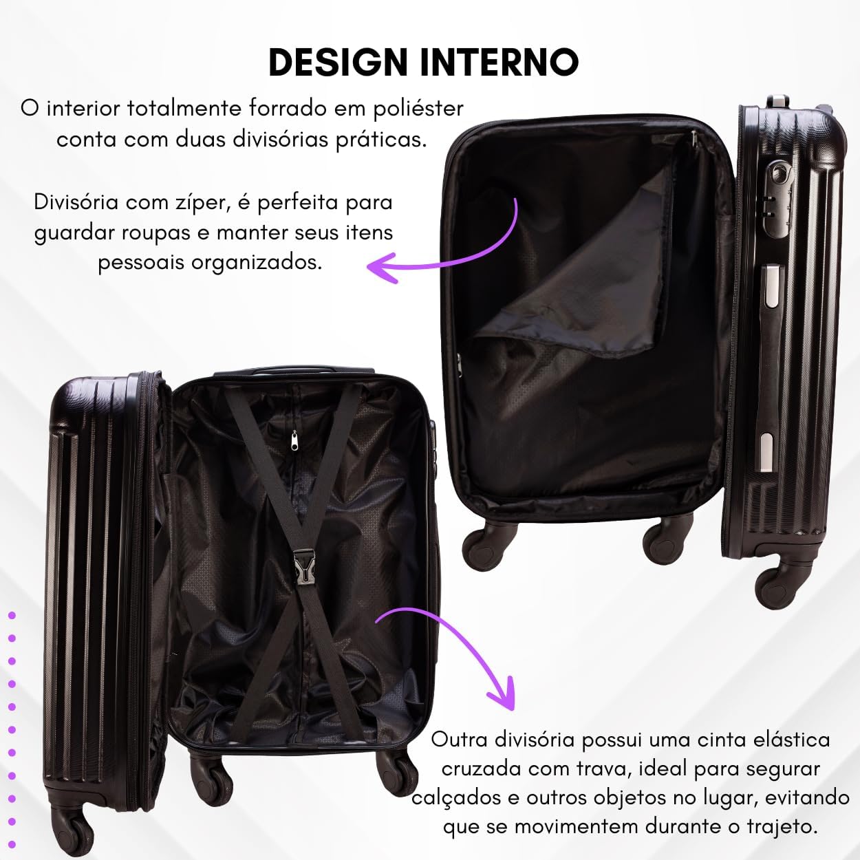 Mala de Viagem de Bordo Abs 10kg Expansiva ANAC 360 Graus com Senha (Preto)