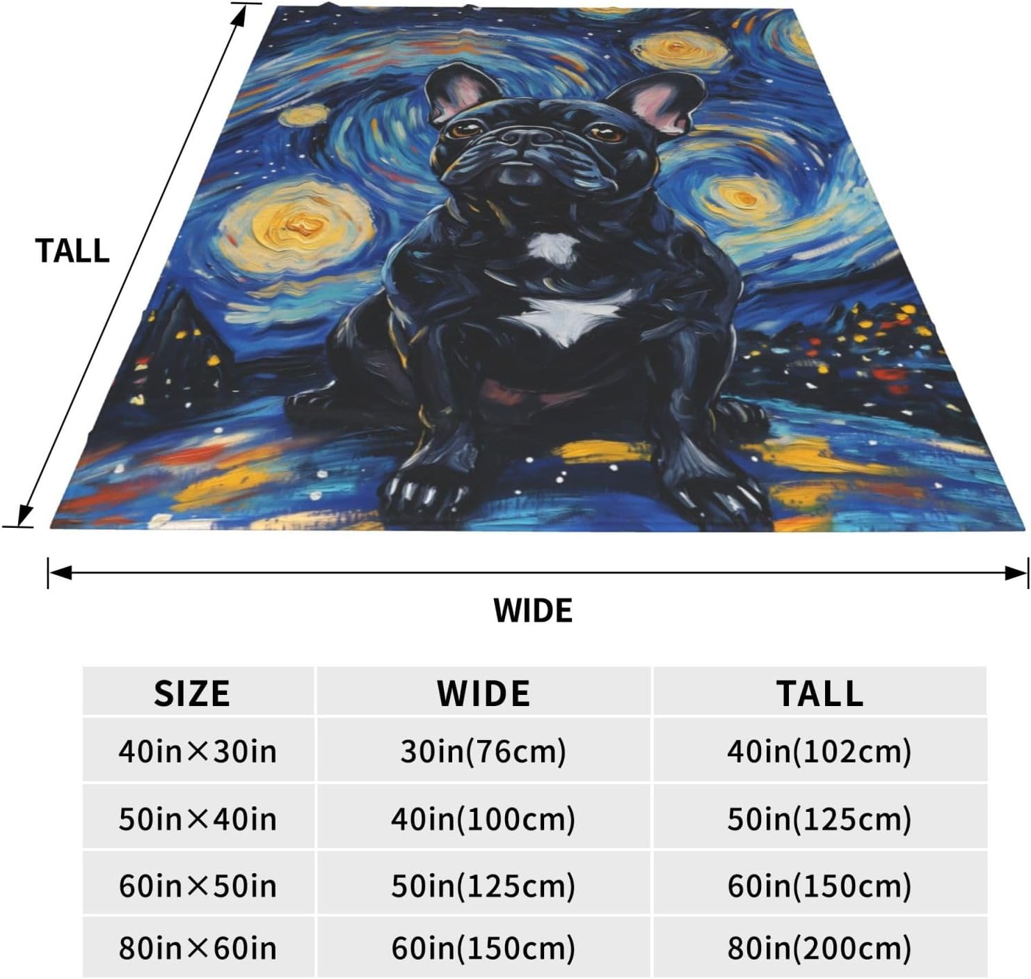 French Bulldog Blanket for French Bulldog Lovers, Puppy Gifts for Adults Kids Women Men, Flannel Art French Bulldog Throw Blankets for Bed Living Room Couch Traveling, Warm Plush Dog Decor 50x60in