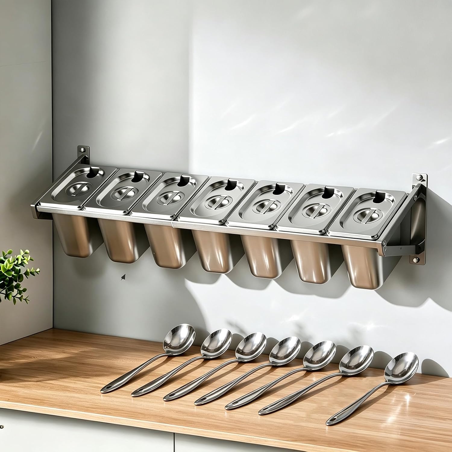 Wall‑Mount Stainless Steel Garnish Tray for Bartenders Toppings Containers