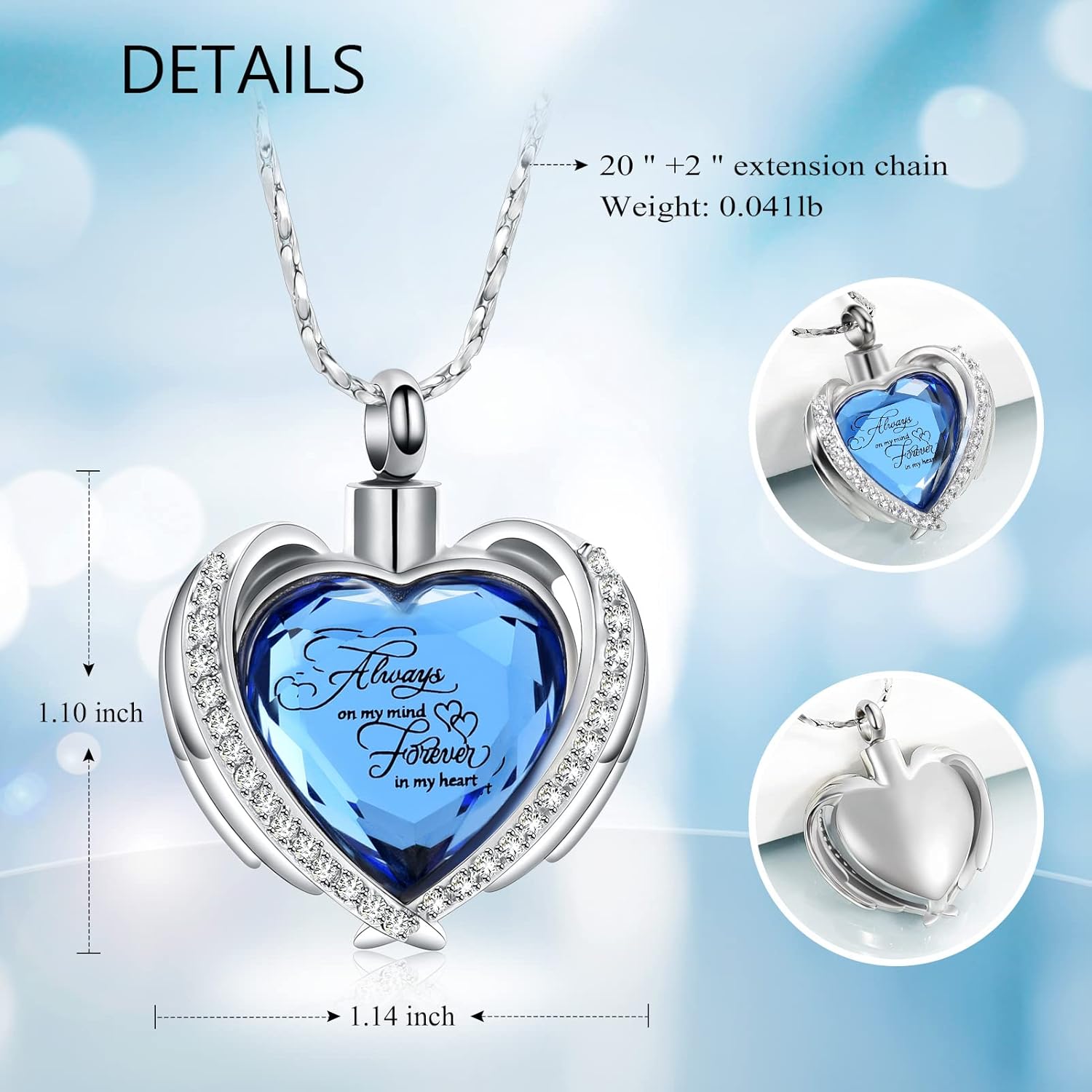 Imrsanl Cremation Jewelry for Ashes Pendant - Crystal Heart Urn Necklace with Mini Keepsake Urn Memorial Ash Jewelry - Image 7