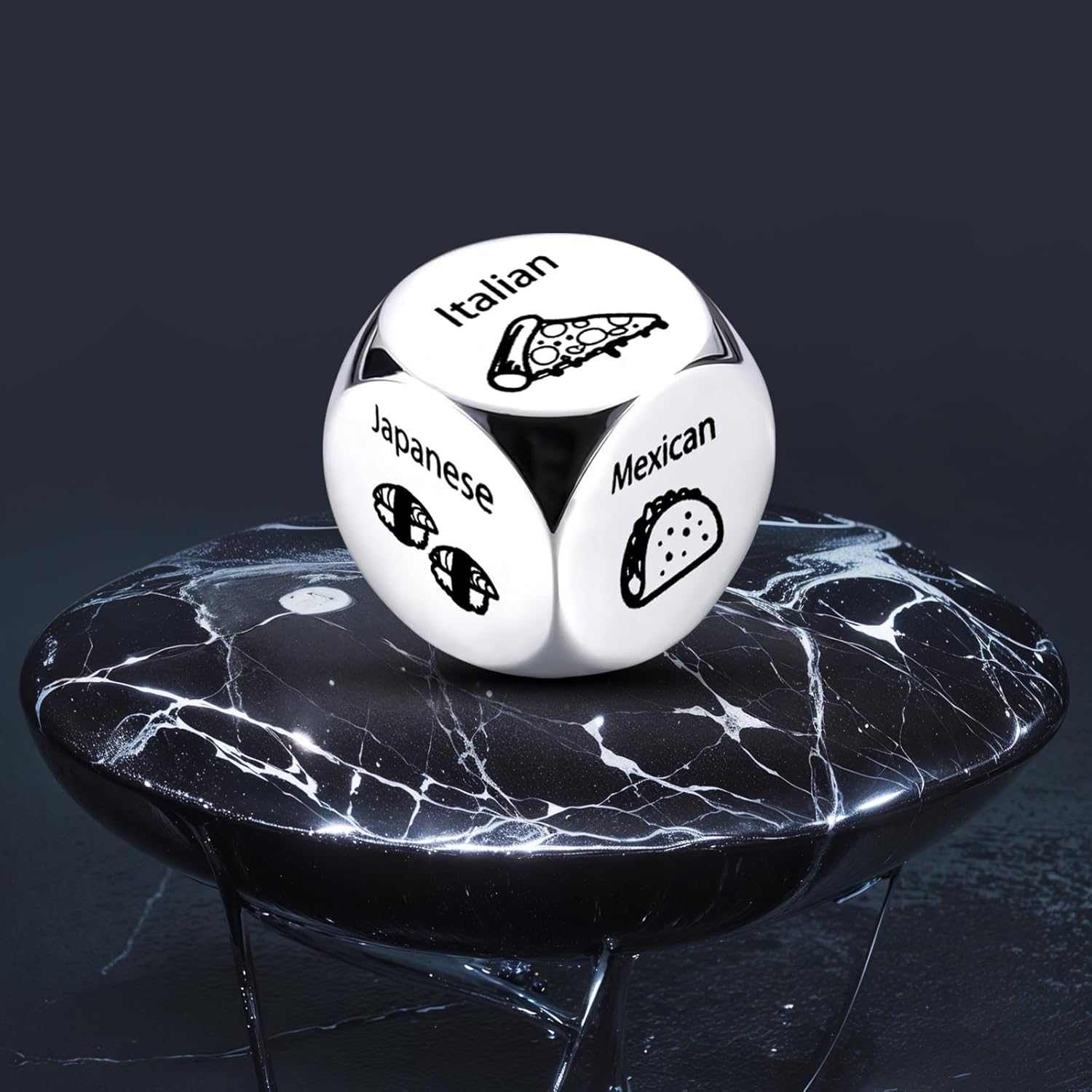 Ponpon 4Pcs Food Decision Dice, Metal Food Dice Game for Couples Girlfriend Boyfriend Wife Husband on Anniversary Valentines Day Birthday Date Night
