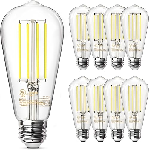 TJOY Edison Bombillas equivalentes a 60 W, bombillas LED vintage regulables, base mediana E26, luz diurna de 5000 K, ST58, 8 W, 800 lm, ultra