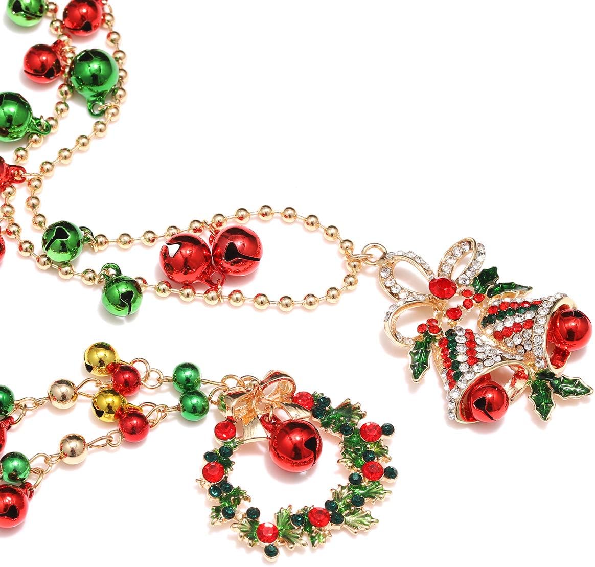 Christmas Necklace for Women Christmas Bell Wreath Pendant Necklace Long Jingle Bell Chain Xmas Festive Necklace 2 Pieces - Image 3
