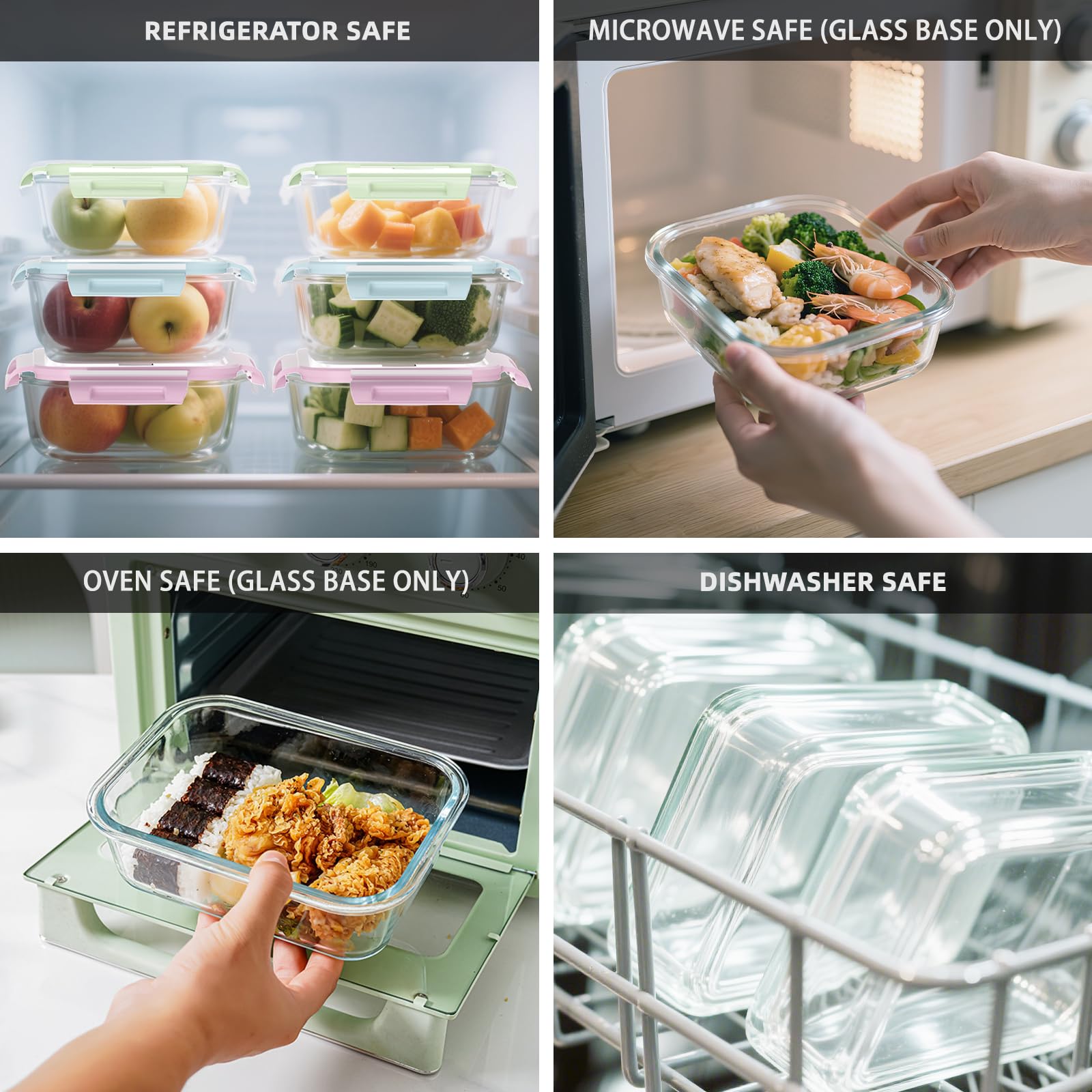 MerryNine Recipientes de vidrio para almacenamiento de alimentos, paquete de 10, 1040 ml y 370 ml, recipiente de preparación de comidas con tapas herméticas a prueba de fugas, reutilizable, seguro