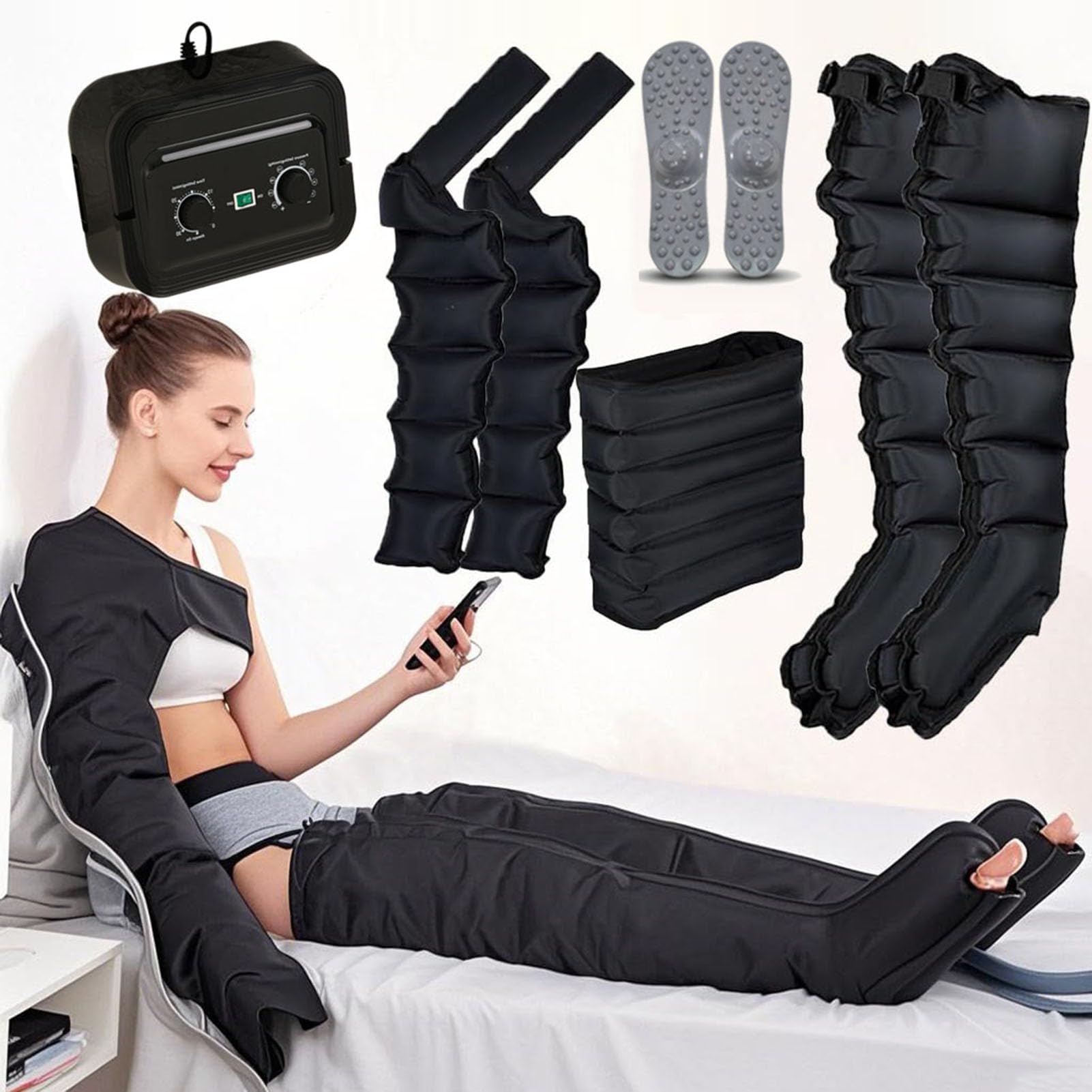 Pressoterapia Per Casa Per Gambe E Addome, Massaggiatore Elettrico a Compressione D'Aria, 6 Camere D'Aria Pressoterapia Linfodrenaggio Professionale, Rilassare Il Vita Braccia Gambe Caviglie