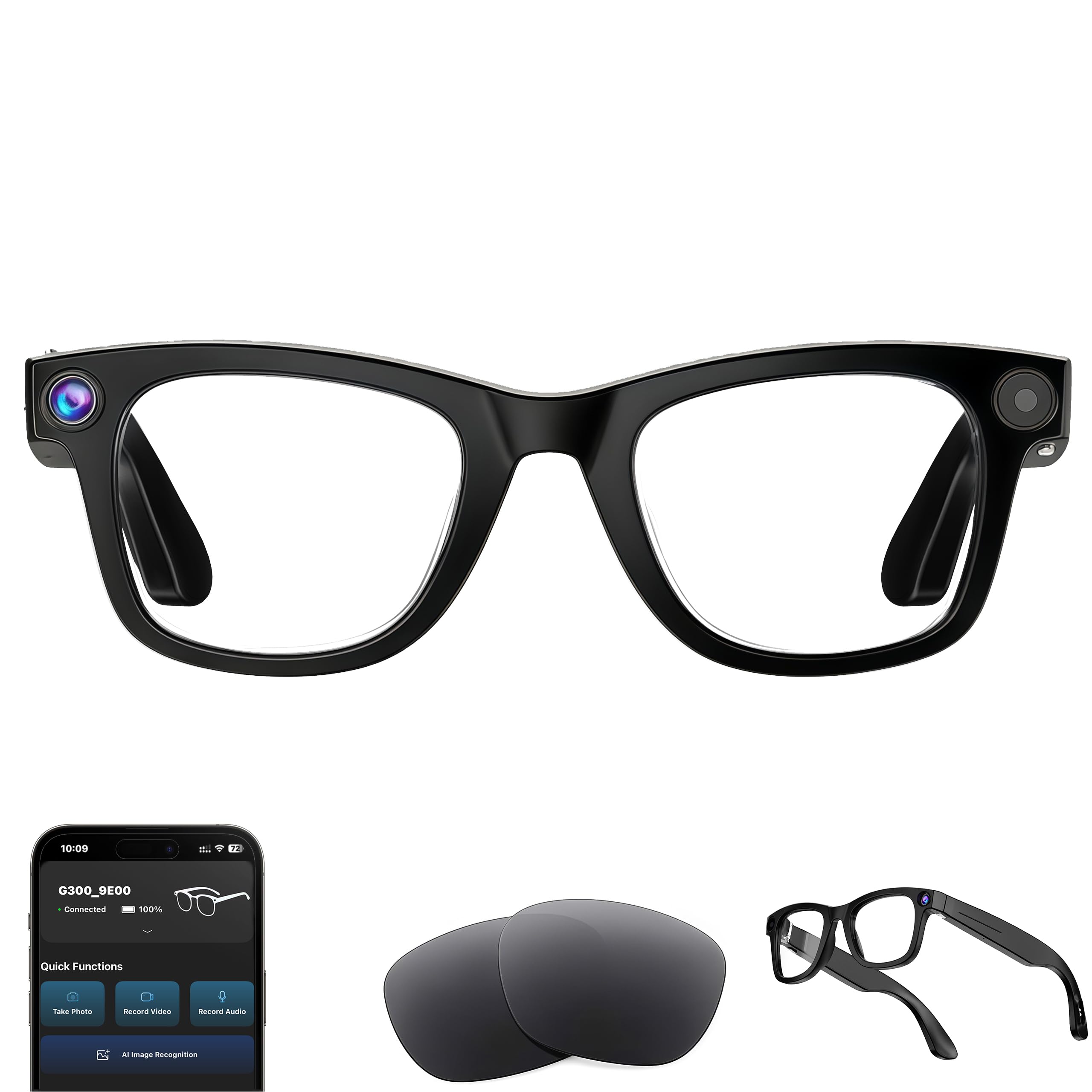 AI Smart Glasses with Camera Bluetooth Music Call Translation in 110 Languages 8MP Hands-Free Video Recording Glasses with