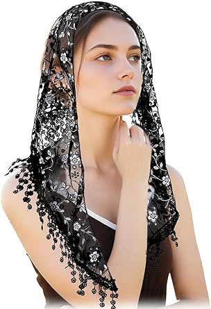 Leimandy Orthodox Veil Head Cover met geborduurde bloemen Catholic Chapel Mantilla veil V50, Zwarte wrap, Eén maat Leimandy Orthodox Veil Head Cover met geborduurde bloemen Catholic Chapel Mantilla veil V50, Zwarte wrap, Eén maat