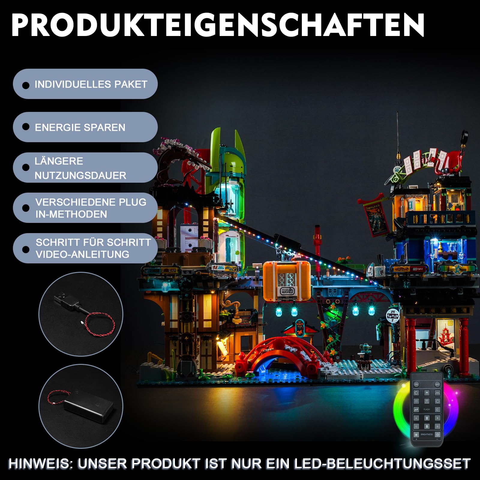 Zdalnie sterowana dekoracja Zestaw oświetleniowy do Lego Ninjago City Markets 71799 Zestaw budowlany (nie Lego), zestaw oświetlenia do Lego Ninjago City Markets, kreatywne zabawki