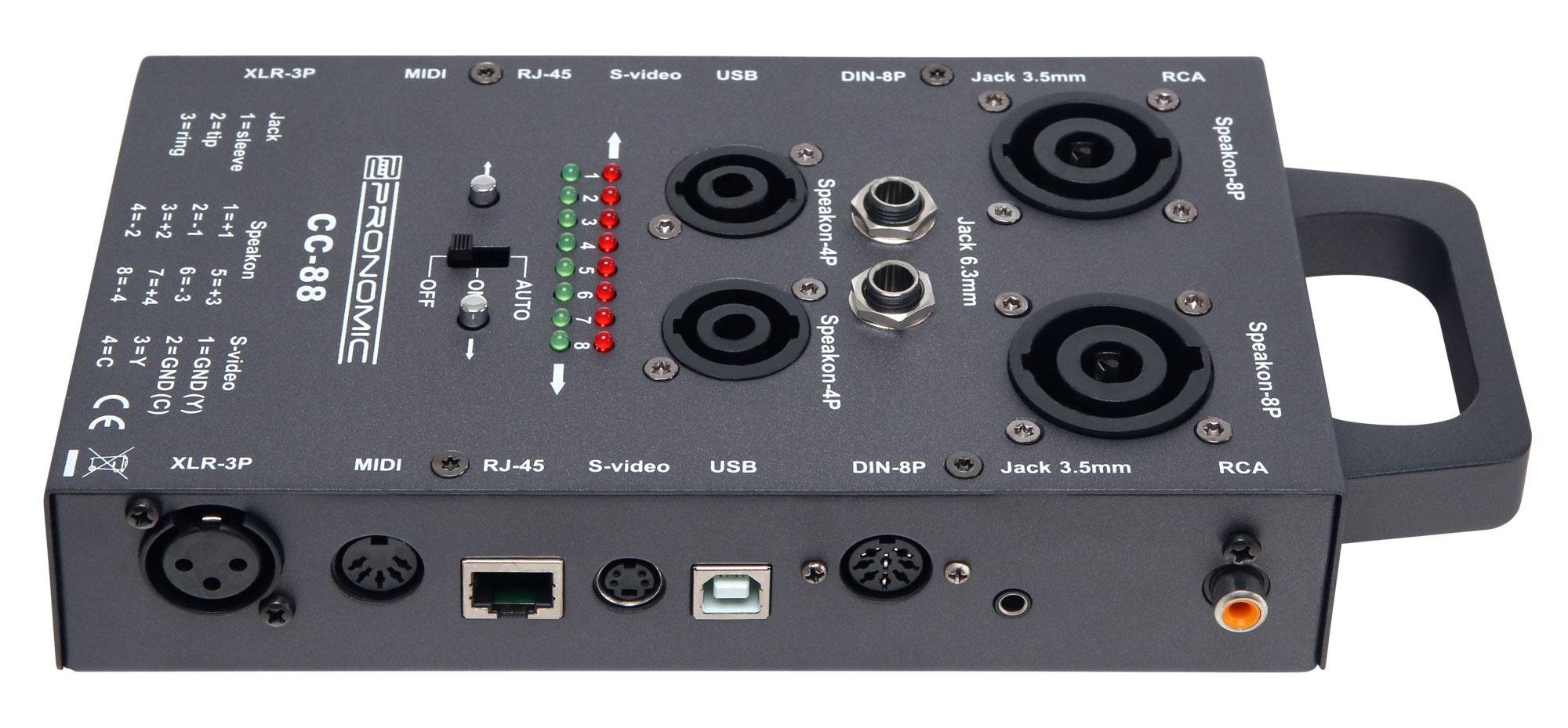 Pronomic CC-88 Multi-Kabeltester (Multi-Format-Kabeltester, Speakon, XLR, Chinch, RJ45, Klinke, Din, MIDI, S-Video, LED Anzeige, Tragegriff) grau