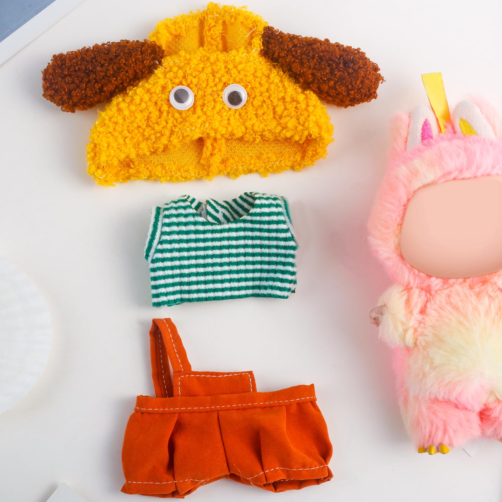 Chritice 3PCS Doll Clothes for Doll,Compatible with Labubu,Vinyl Plush Toy Outfit Set Accessories for 17CM Dolls,1 Hat,Inner Liner & Single Shoulder Strap Pants,No Dolls - Image 2