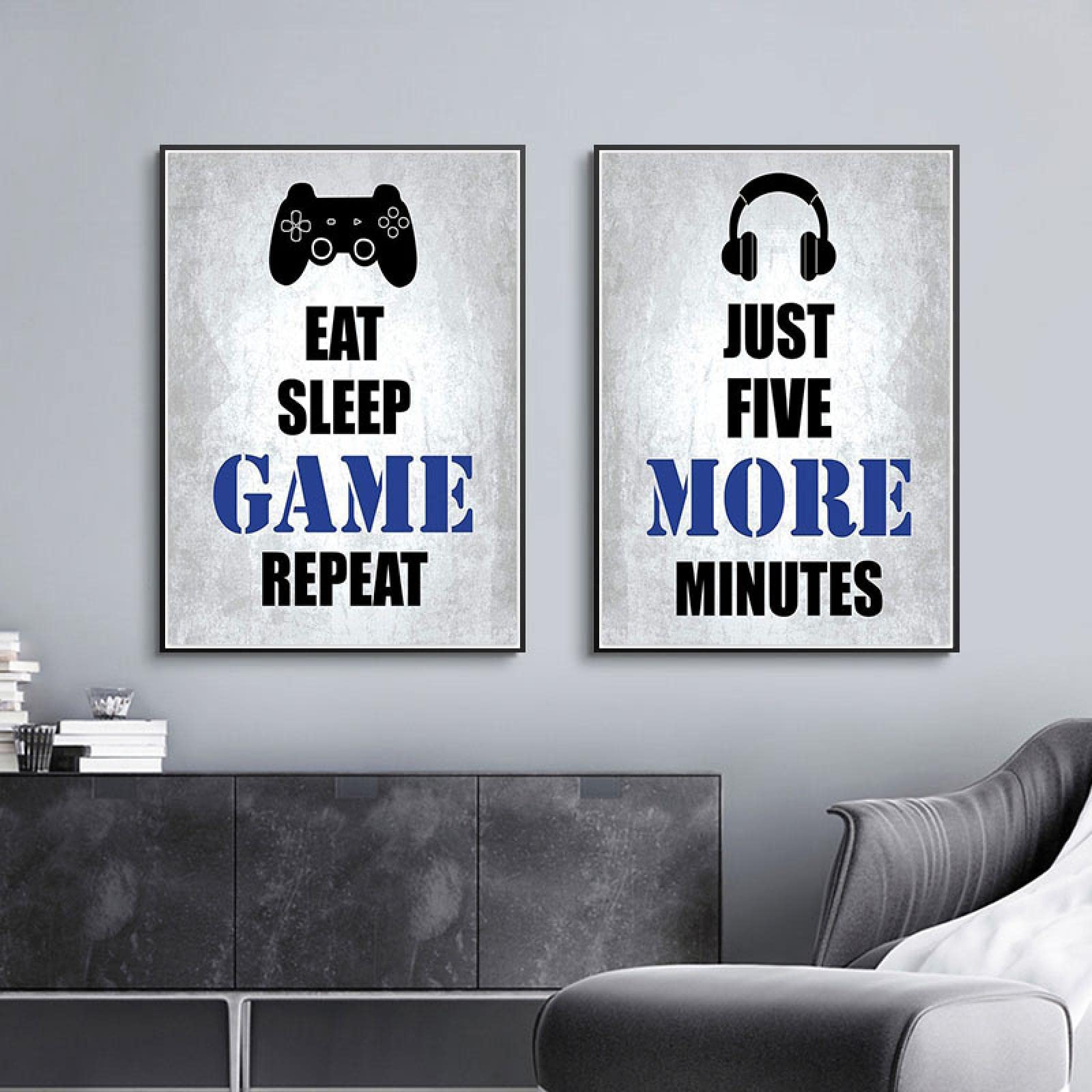 dsdsgog Videogioco a tema Gamer Wall Art Canvas Poster Home Decor Nero Bianco Blu Immagini di gioco Teen Room Decor 60x90cmx3 Frameless