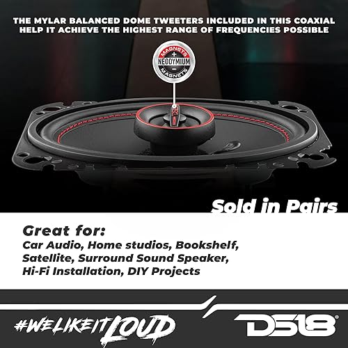 Miniatura 3 de DS18 G4.6Xi GEN-X 4x6 Altavoces coaxiales de 2 vías 135 vatios de potencia máxima 45 vatios RMS 4-Ohm Mylar Dome Tweeters con imán de neodimio -