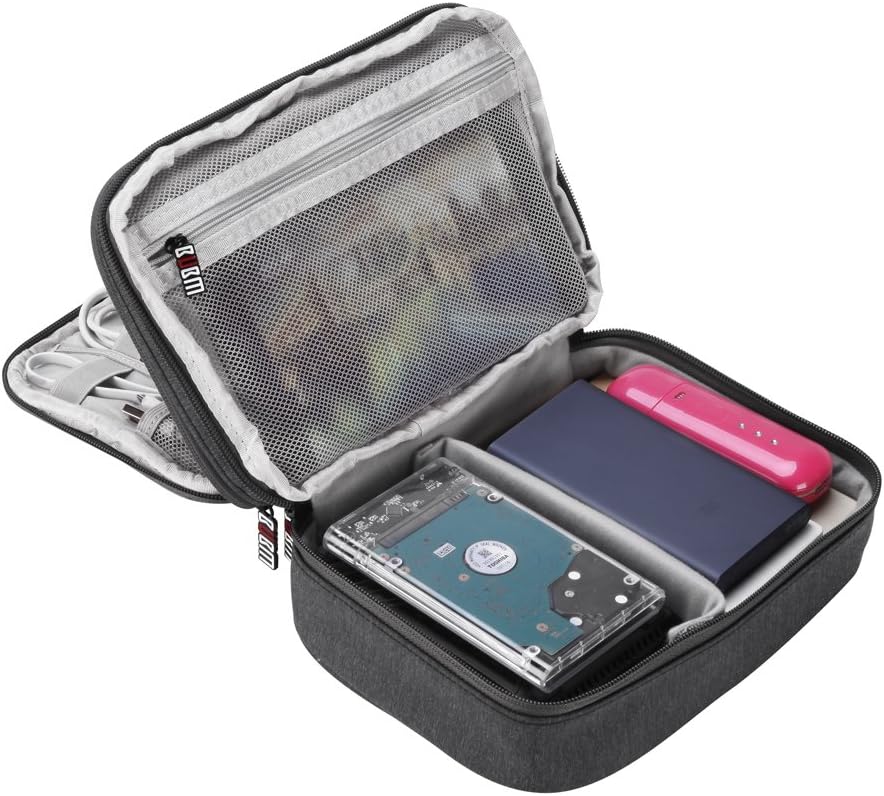 GHB Electronic Accessories Bag BUBM Gray Double Layer Travel Organizer for Men Carry Case for Cables Chargers Power Bank Hard Drives