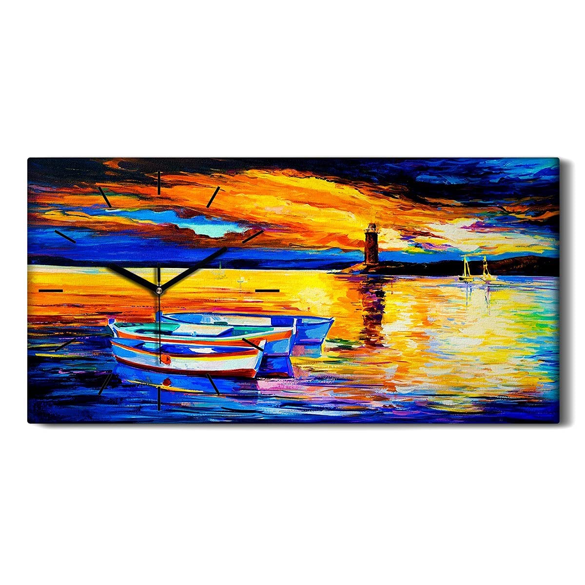 Horloge sur Toile Pas de Tic-Tac Coloray | Tableau Lumineux Salon Chambre Phare 60x30cm