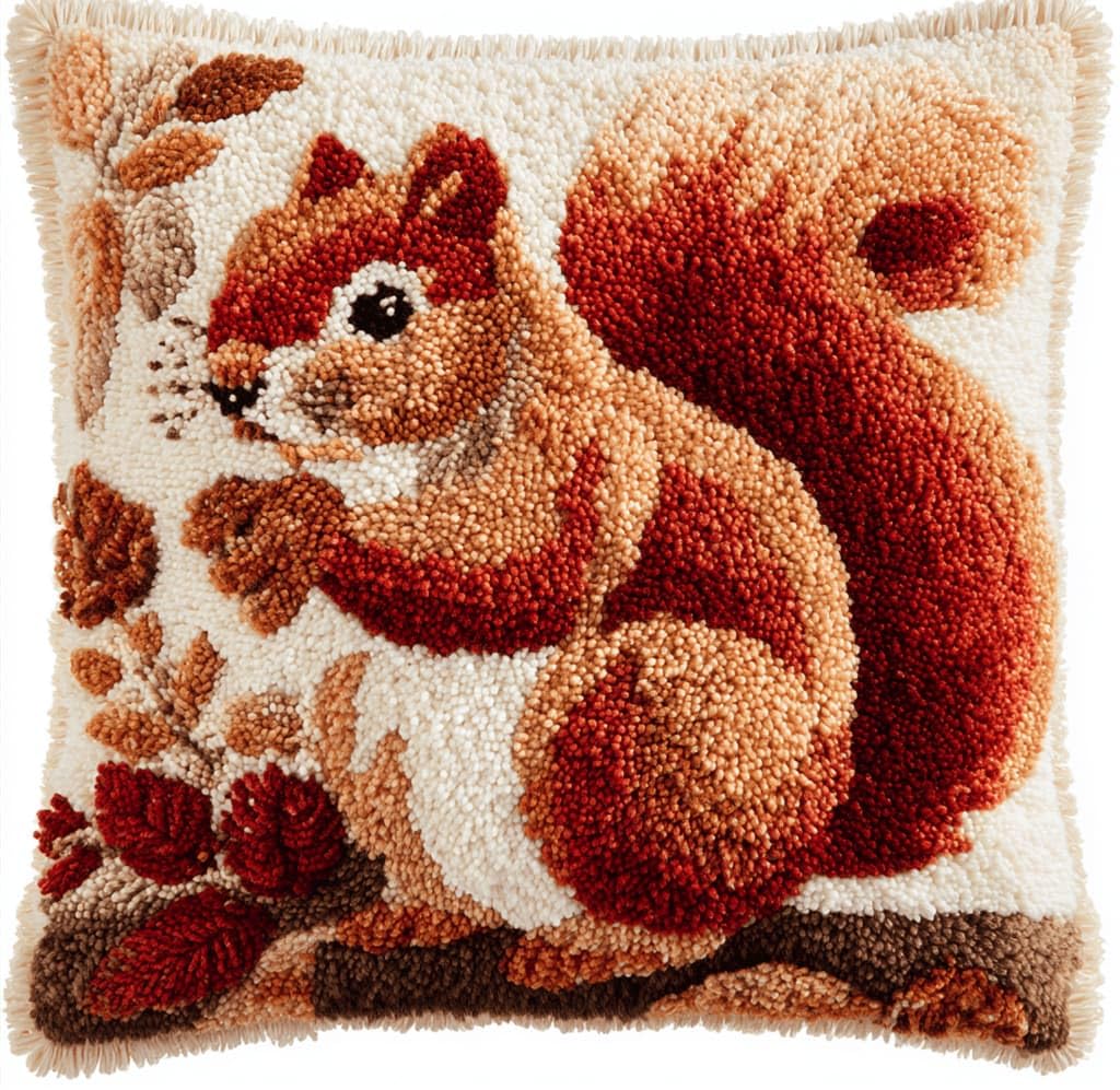 Latch Hook DIY Pillow Kit,Squirrel Handmade Cushion Cover 43X43Cm