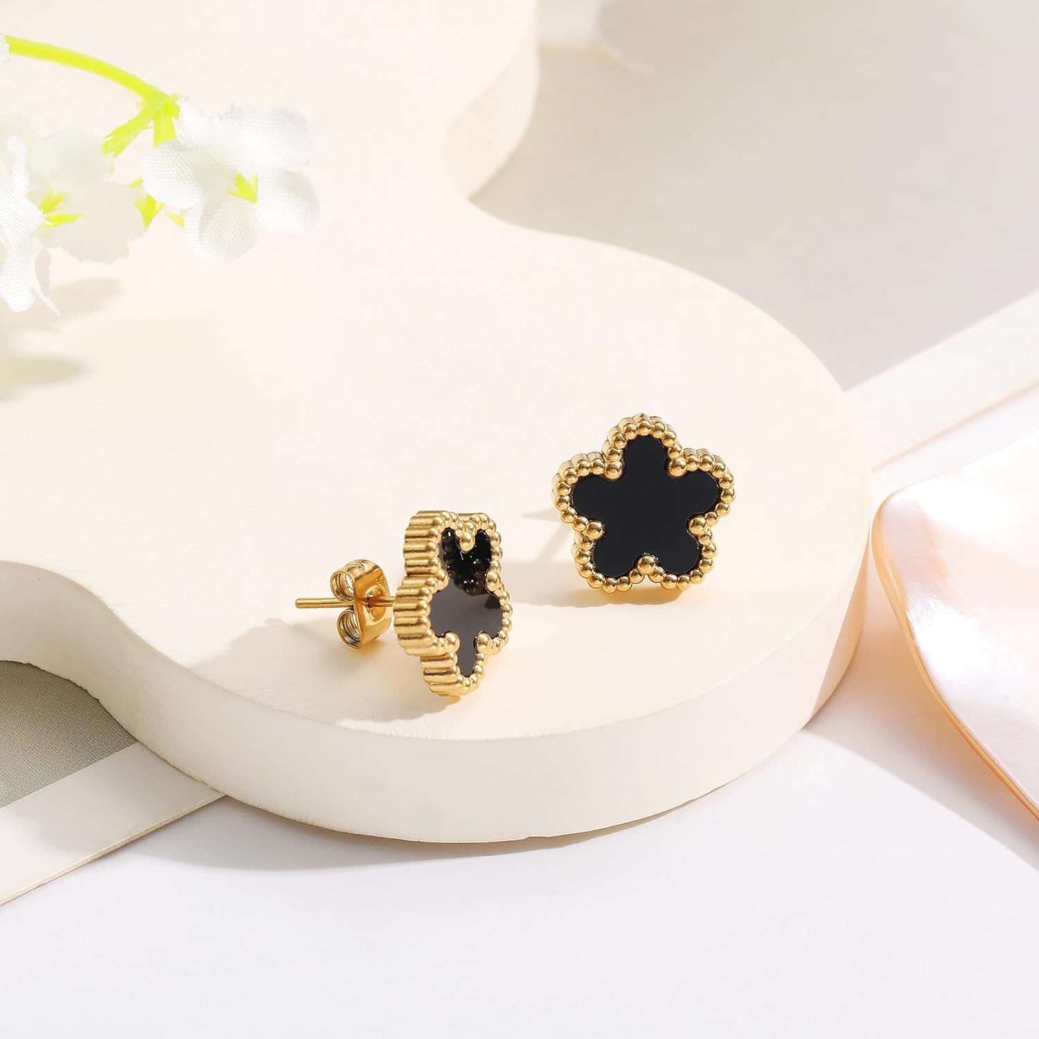 18K Gold Plated Clover Earrings for Women-Four Leaf Flower Lucky Stud Earrings 4 Leaf Dangle Earrings Simple Jewelry Gifts for Women - Image 3