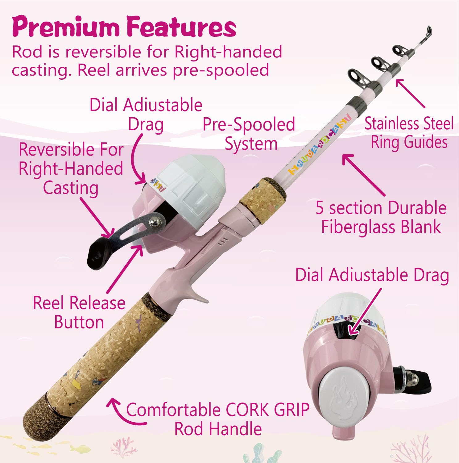 SHUDAROCAST Kids Fishing Pole Set, Kids Fishing Rod and Reel Combo and Fishing Net Tackle Box with Fishing Lures Hooks and Bag for Girls Age Beginner Little Children Junior Anglers