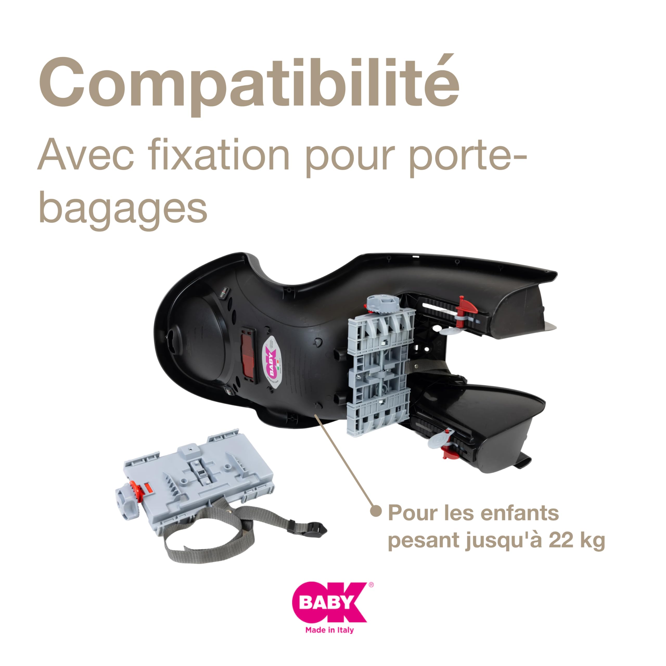 OKBABY Siège vélo pour bébé Ceinture de sécurité intégrée Noir/Gris 9-22 kg