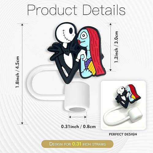 Miniatura 2 de 10 vasos con tapa de paja de terror para vaso, 0.315 pulgadas, protector reutilizable, puntas de popote para accesorios de taza (10 piezas de terror