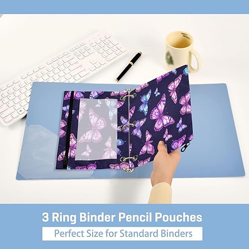 Vista 41 de Kcldeci Estuche para lápices para carpeta de 3 anillos con ventana transparente, retrato de gato y mariposas