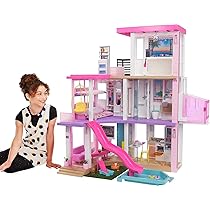 Barbie Casa dei Sogni – Playset Casa di Barbie 3 piani – Piscina – Scivolo – Ascensore – Oltre 75 Accessori – Alta 110 cm – Regalo per Bambini 3-7 Anni, GRG93