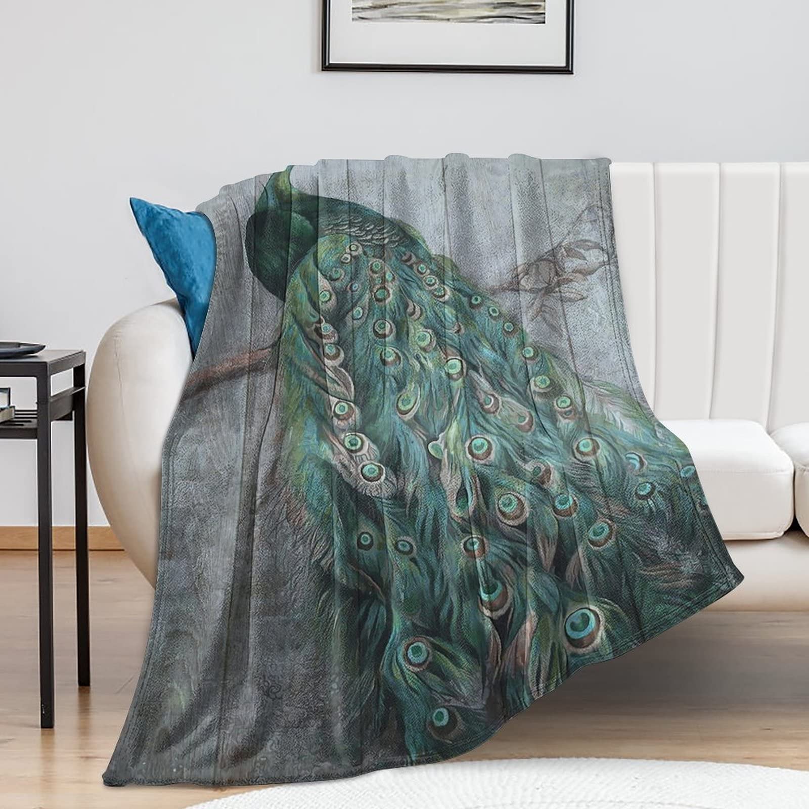 Couverture en peluche de luxe effet soyeux et antistatique style paon