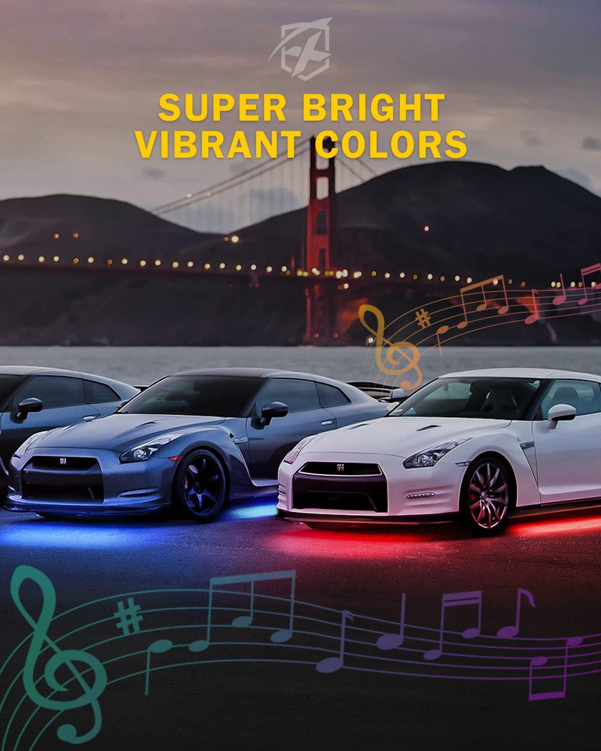 Xprite Car Underglow Bluetooth Light Kit, 6 Pcs Dream Colour Dancing Chasing Underbody Glow Neon LED Strip Lights Waterproof for Under Cars Exterior SUVs Trucks, 16 Million Colors, Sound & Music Modes : Automotive