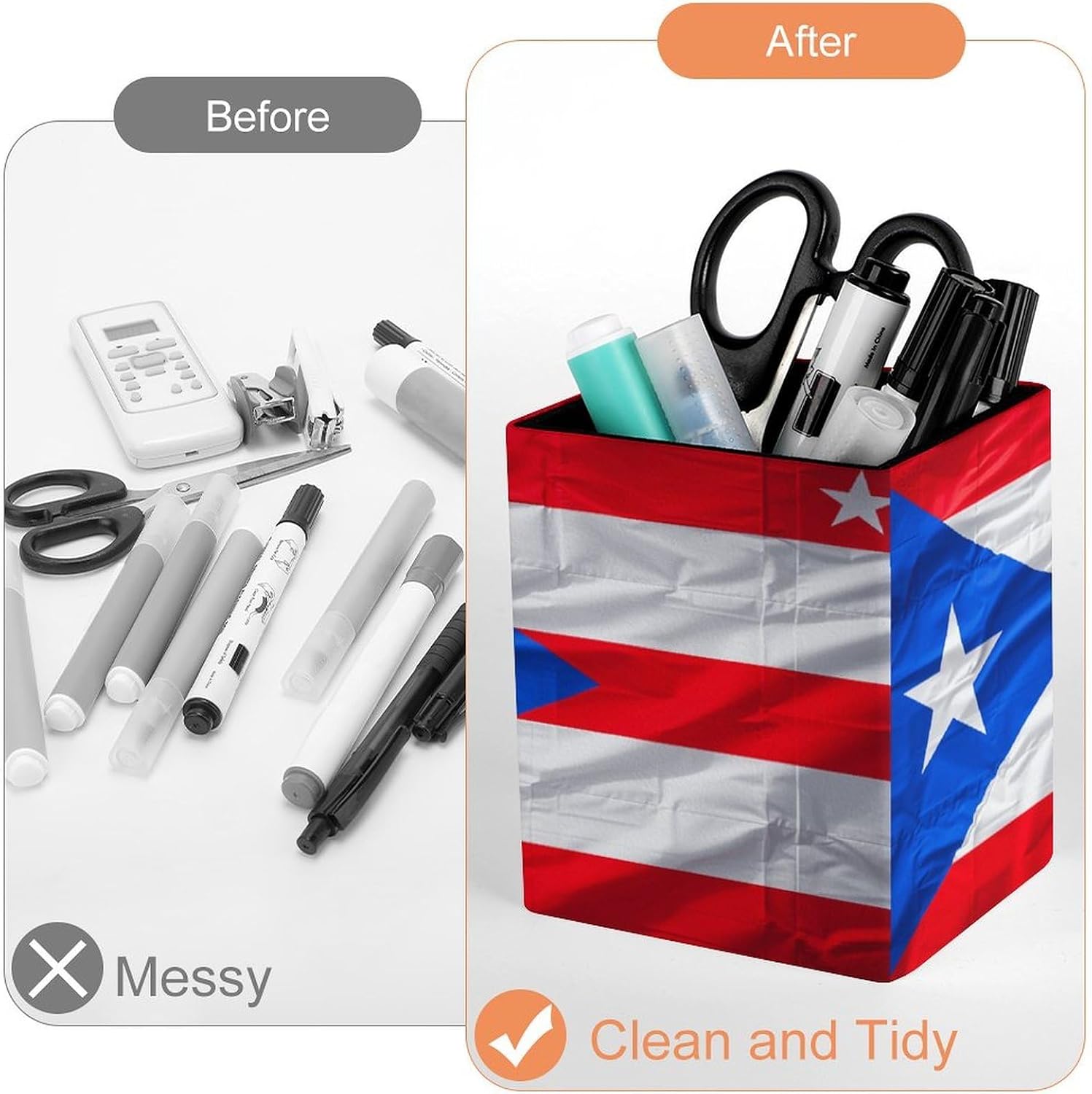 Puerto Rico Flag Pen Holder Square Desk Organizer for Office Studio image 3