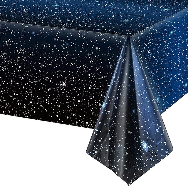 Outer Space Party Table Cloth Navy Blue Plastic Table Cover 274 x 137 CM Rectangular PVC Tablecloth for Outer Space Kids Birthday Party Supplies Decorations
