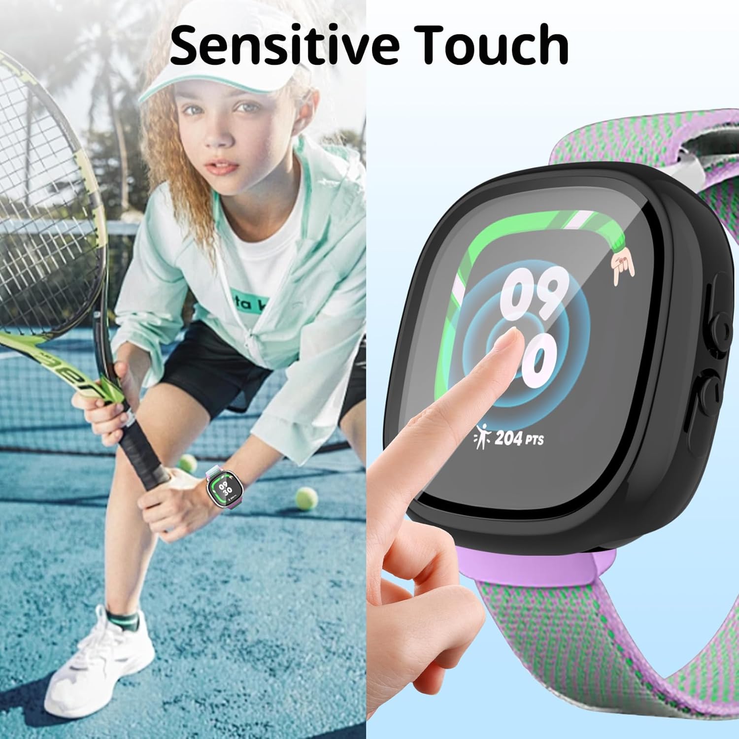 2-Pack Screen Protector Compatible with Fitbit Google Ace LTE Case, Tempered Glass All-Around Protective Screen Full Hard PC Cover Bumper Compatible for Fitbit Google Ace LTE Smart Watch (Clear+Clear)