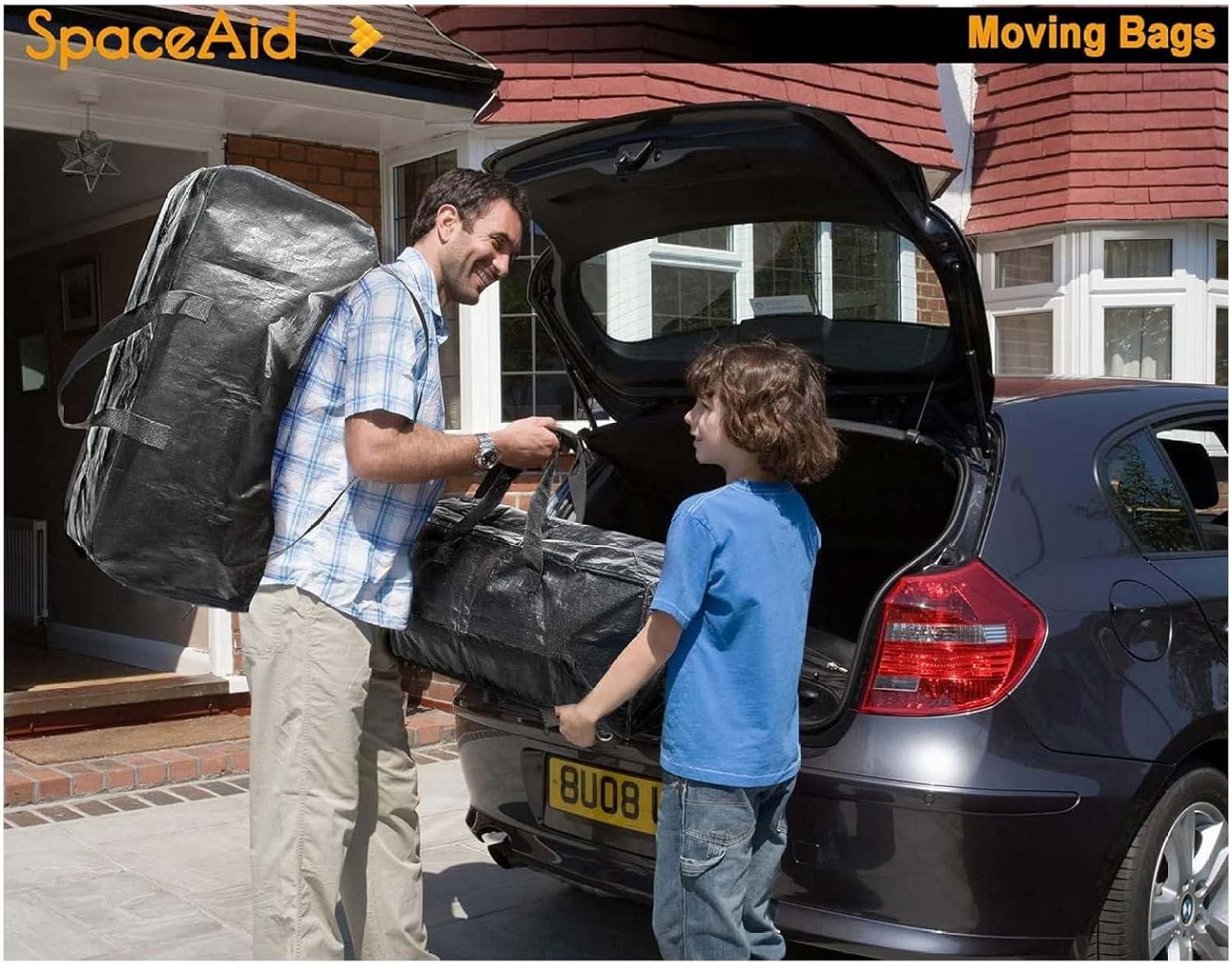 Extra Large Heavy Duty Moving Bags - 8 Pack Black, 23 Gallon - Foldable Storage & Transport Bags for College, Dorms, Apartments & Organizing Solutions