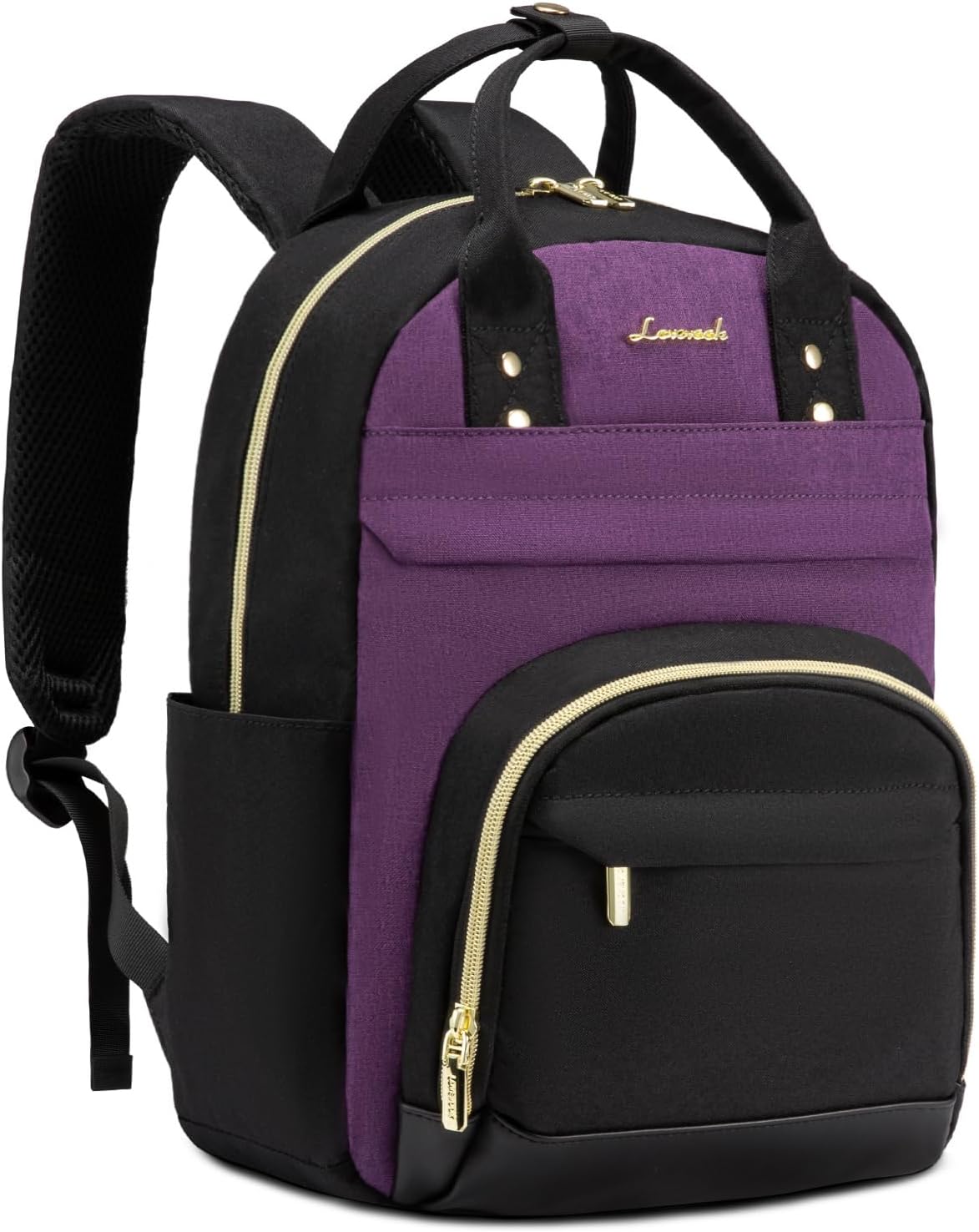 LOVEVOOK Mini Backpack Purse for Women, Small Backpack Bag, Stylish Light Weight Daily Travel Backpack, Black-Purple, 15 Inch