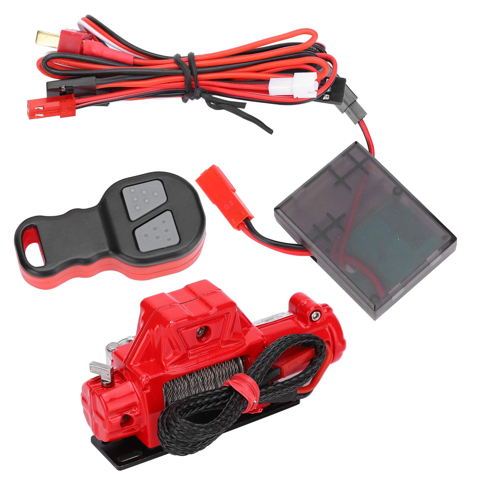 Treuil de voiture radiocommandé, treuil télécommandé, kit de récepteur, pièces de voiture radiocommandées, treuil simulé compatible avec SCX10 90046 1/10 RC Crawler (rouge)