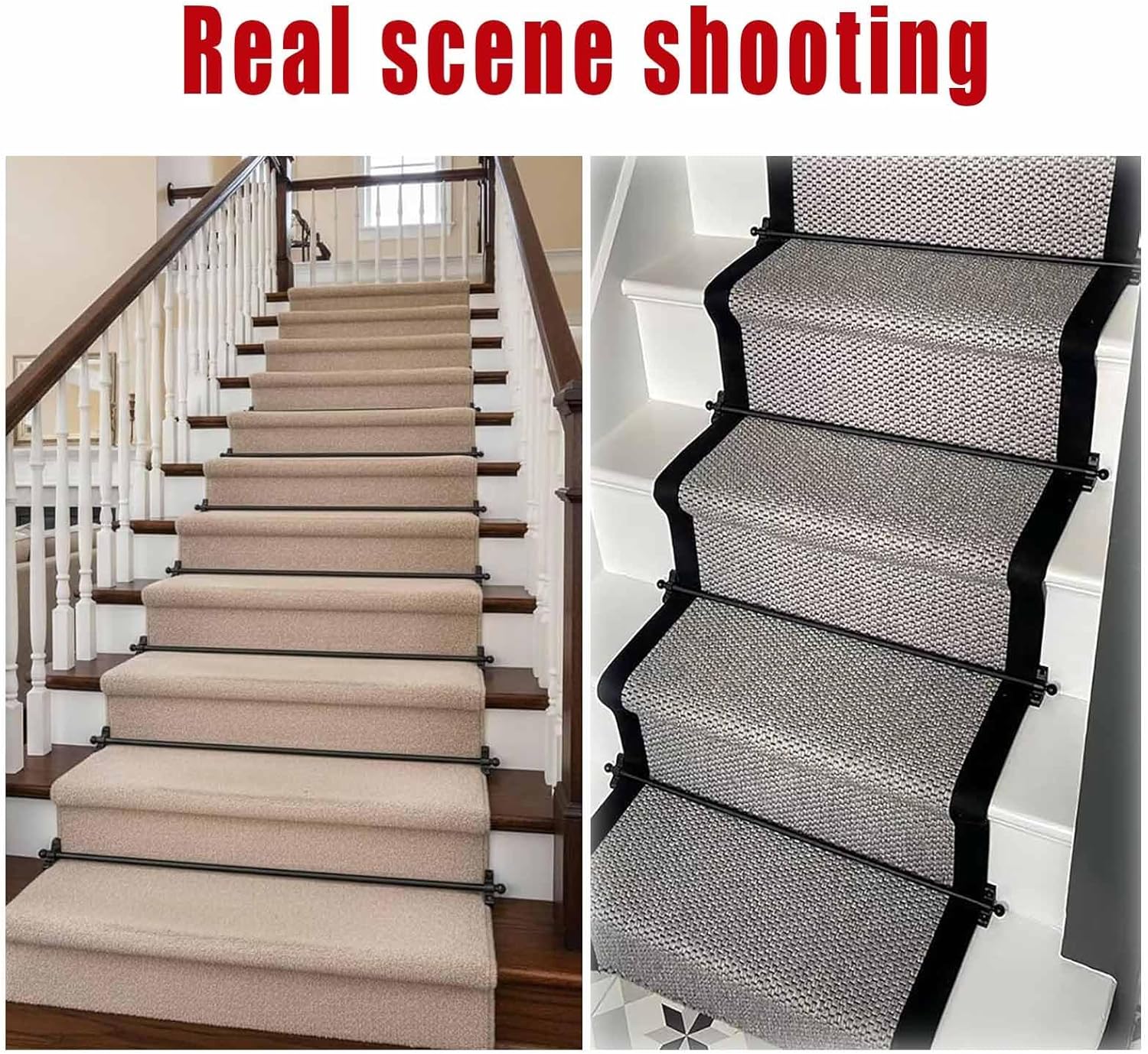 Brass Stair Runner Rods Set of 4 8 10 16, Black Stair Polished Rods Easy Install to Secure Rugs for Theater Museum Residential(14 Pcs,L42in/107cm)