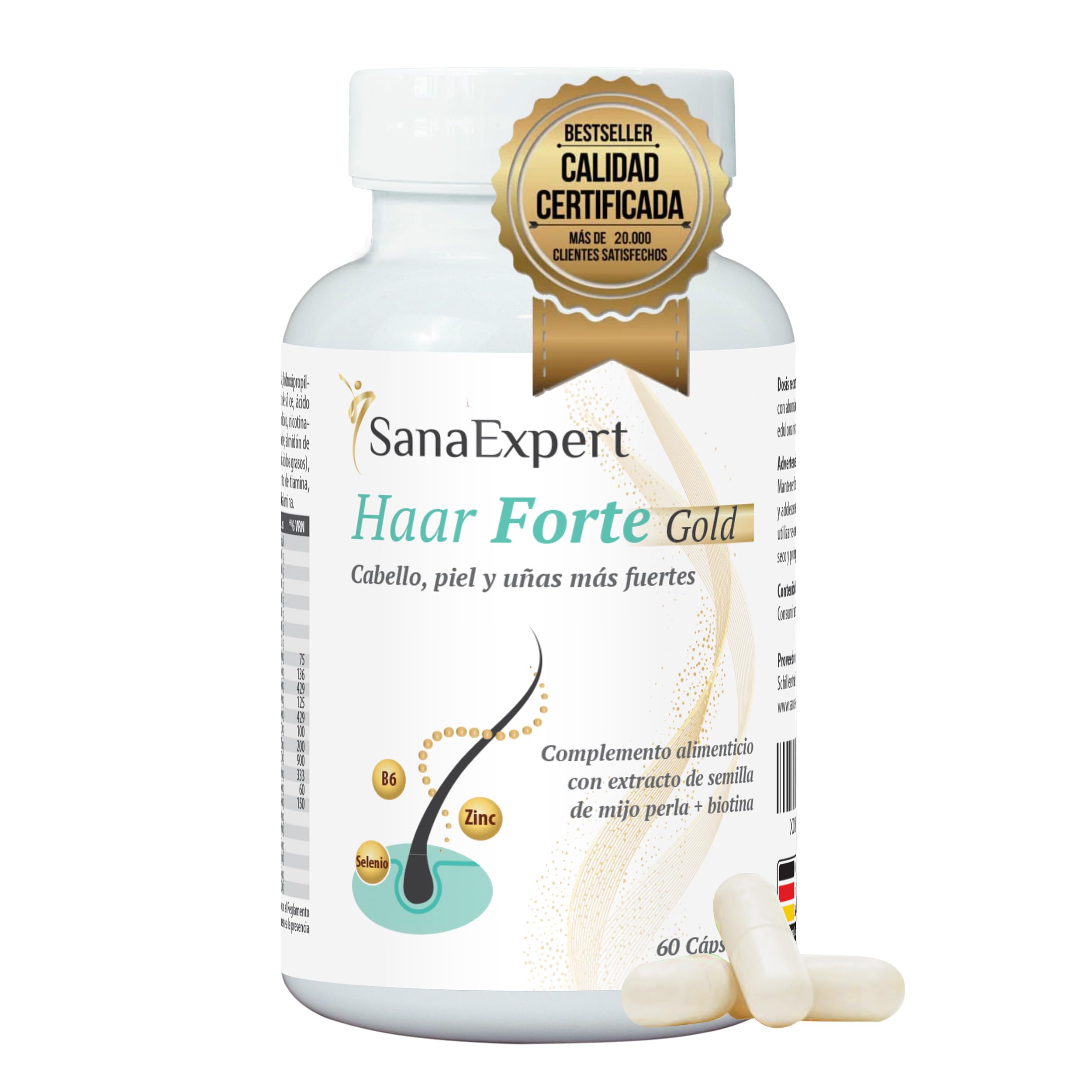 SanaExpert® Haar Forte Gold | Suplemento Capilar Vegano para Fortalecer el Cabel