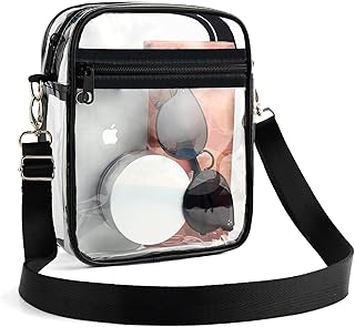 Clear Purse Stadium Transparent Messenger Bag Stadium Approved for Women and Men Clear CrossBody Bag(Black)