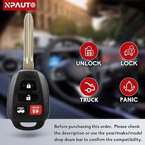 Miniatura 2 de NPAUTO Llavero de repuesto para Toyota Camry 2012 2013 2014, control remoto de entrada sin llave (HYQ12BDM, 89070-06420, G-Chip, 4 botones)