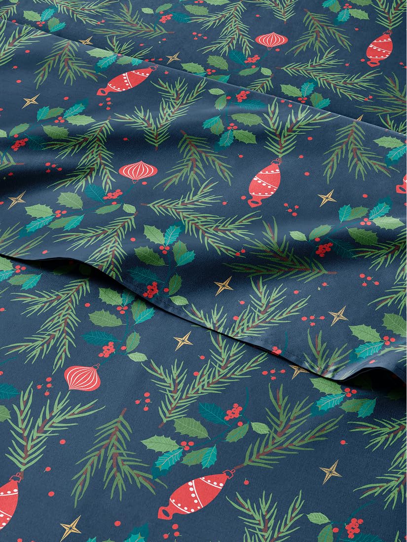 Christmas Sheet Set, Christmas Garland, Holiday Xmas Bedding Set - Twin